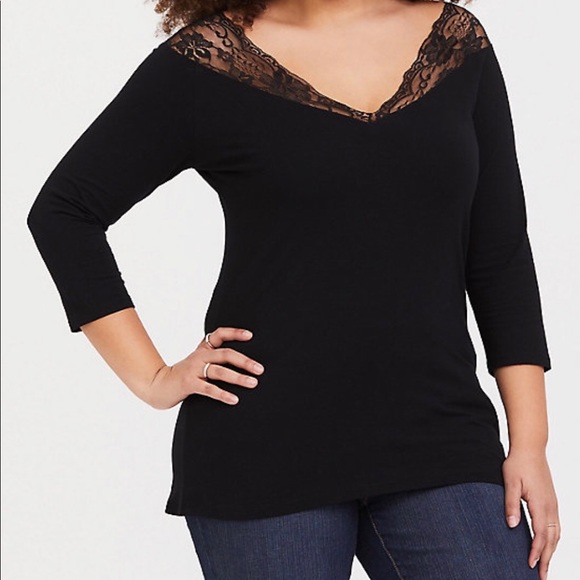 torrid Tops - Torrid’s NWT Black Foxy Lace Trim Tee Size 1X